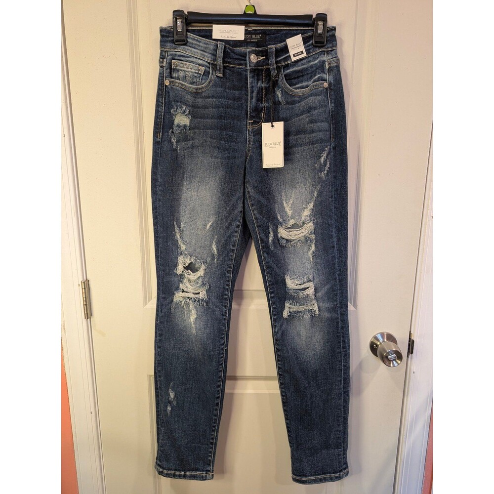 Women's Judy Blue Mid Rise Boyfriend Fit Distressed Jeans Medium Wash Size 1/25 - Picture 2 of 7
